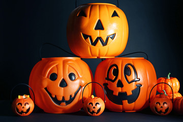 Halloween baskets on black background