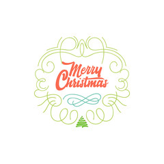 Merry Christmas, xmas badge with handwritten lettering, Lettering design card template Creative typography for Holiday Greeting Gift Poster