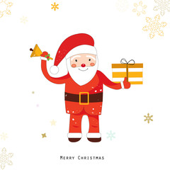 Santa claus with gift box. Happy new year and merry christmas greeting card