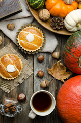 Homemade pumpkin pie. Autumn decoration