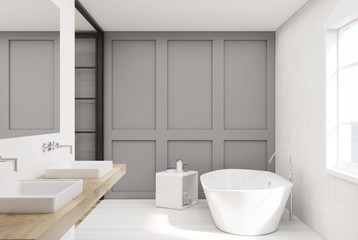 Naklejka na ściany i meble Gray bathroom, wooden sink