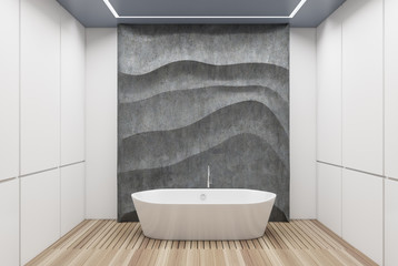 White and concrete bathroom, white tub