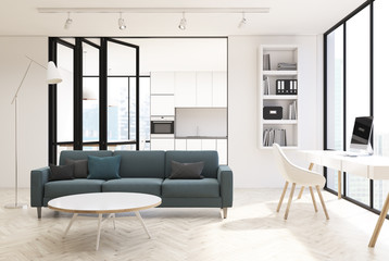 White living room interior, bookcase
