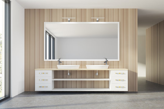 Wooden bathroom, double sink