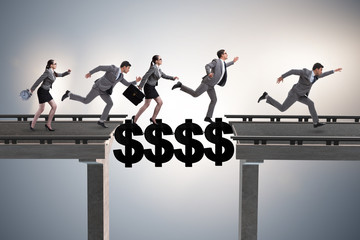 Financial concept crossing dollar bridge