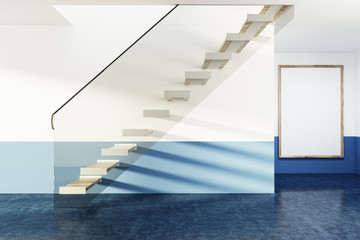 White and glass stairs in blue flat, poster