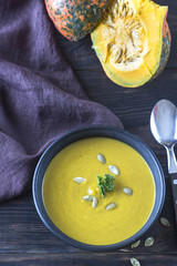 Bowl of pumpkin cream soup
