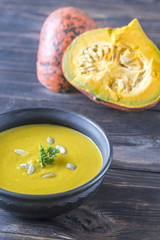 Bowl of pumpkin cream soup