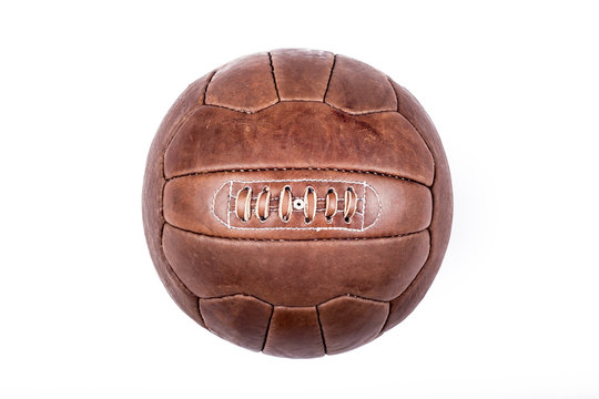 Old Football Leather Ball On A White Background