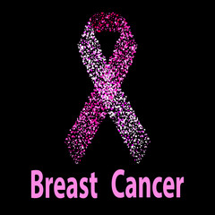 Breast cancer awareness pink ribbon made of dots. Women healthcare concept.