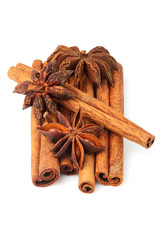 Cinnamon stick and star anise spice.
