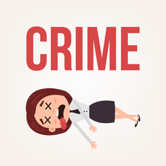 Dead body business woman office worker character. Contract killing concept. Vector flat cartoon illustration