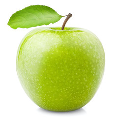 Green juicy shiny apple on white background, isolated, high quality photo with clipping path
