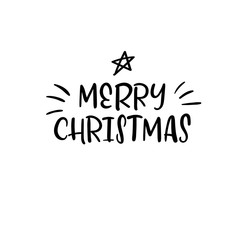 Merry Christmas. Handwritten inscription. Hand lettering holiday phrase, calligraphy, vector illustration