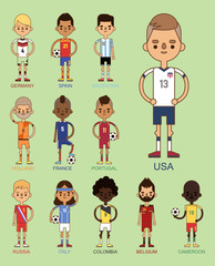 National Euro Cup soccer football teams vector illustration and world game player captain leader in uniform sport men isolated characters.