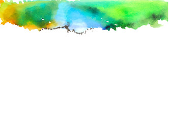 Colorful abstract watercolor texture stain with splashes and spatters. Modern creative watercolor background for trendy design.