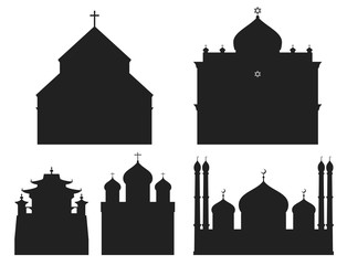 Cathedral black silhouette church temple traditional building landmark tourism vector illustration