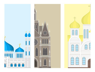 Cathedral cards church temple traditional building landmark tourism vector illustration