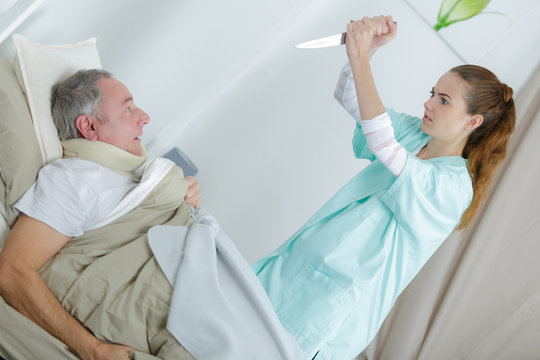crazy nurse wielding knife to kill a patient