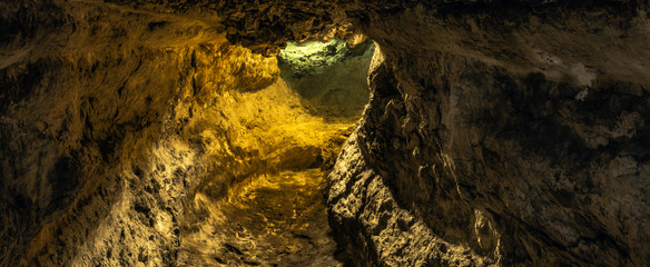 Underground lake inside volcanic cave - "Cueva de los Verdes" / Lanzarote / Canary Islands