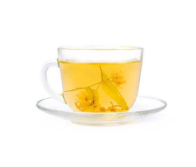 Tea from Linden flowers in glass cup