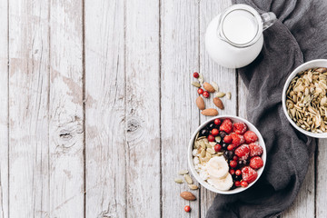 Cottage cheese with berries and nuts for breakfast