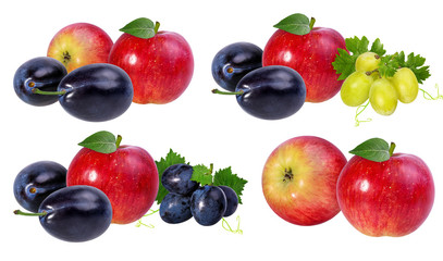 apples ,plums and grapes isolated on white