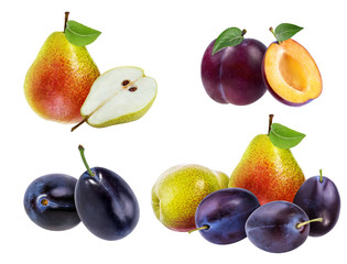 Fototapeta na wymiar pears and plum isolated on white