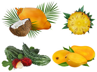 Collection of exotic fruits isolated on a white