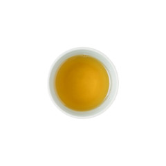 Cup of tea isolated on white background, top view