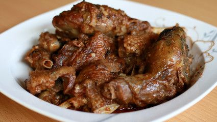 Duck Rica Rica. Hot and spicy cuisine from Manado, North Sulawesi, Indonesia. Uses a lot of chopped or ground red and green chili peppers, bird's eye chili, shallots, garlic, and ginger.