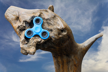 Blue spinner hand in the hollow wood.