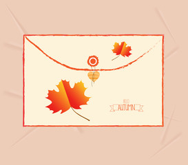 hello autumn card with leaves envelope