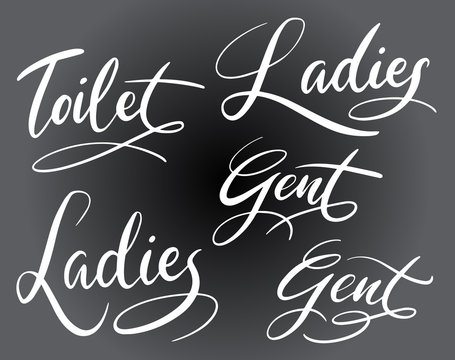 Toilet ladies and gent hand written typography. Good use for logotype, symbol, cover label, product, brand, poster title or any graphic design you want. Easy to use or change color
 