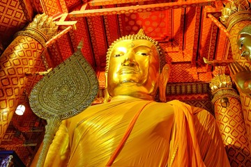 Thai people worship and pray with buddha image Luang Pho Tho temple at phanan choeng Ayutthaya.