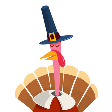 Cute cartoon Thanksgiving turkey. A vector illustration of a turkey. Thanksgiving turkey. Illustration of a turkey on white background. Turkey Escape Cartoon Mascot Character.