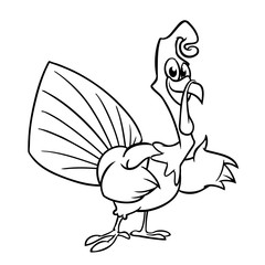 Thanksgiving funny cartoon  outline. Vector cartoon turkey for coloring book. Black and white contour