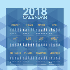 2018 Blue Geometric Printable Calendar Starts Sunday Vector Illustration