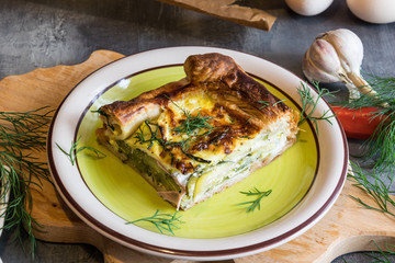Great homemade baked zucchini cake with dill and sour cream