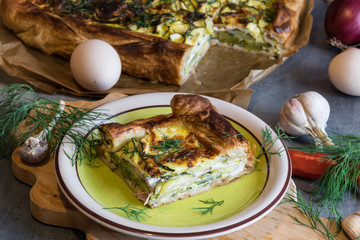 Great homemade baked zucchini cake with dill and sour cream