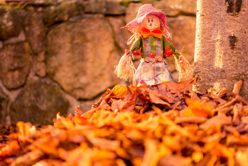 Scarecrow smiling at autumn