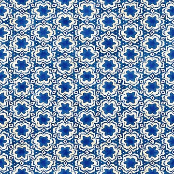Native batik seamless watercolor artistic boho style colorful square pattern.