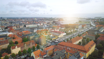 Fototapeta na wymiar Panoramic view from the Tower of the Savior in the old city of Copenhagen