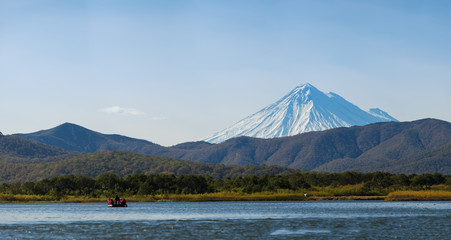 Fototapeta premium boat on the Zhupanova River, Russia