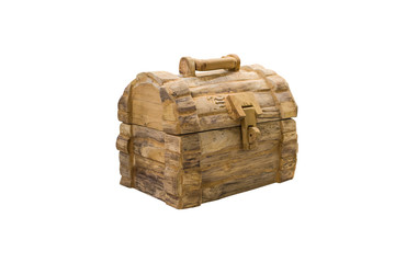 wooden treasure chest  Isolated on white background.