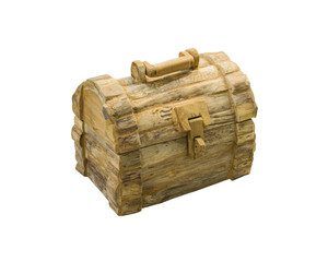 wooden treasure chest  Isolated on white background.
