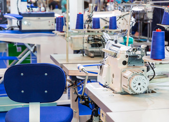 Sewing machine, nobody, clothing sew on fabric