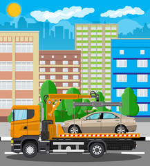 Tow truck. City road side assistance service.
