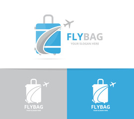 Vector of bag and plane logo combination. Baggage and tourism symbol or icon. Unique travel and flight logotype design template.
