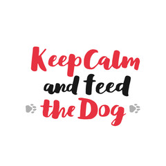 Dog adoption hand written lettering. Brush lettering quotes about the dog. Vector motivational saying black and red ink on white isolated background. Grey paw prints.